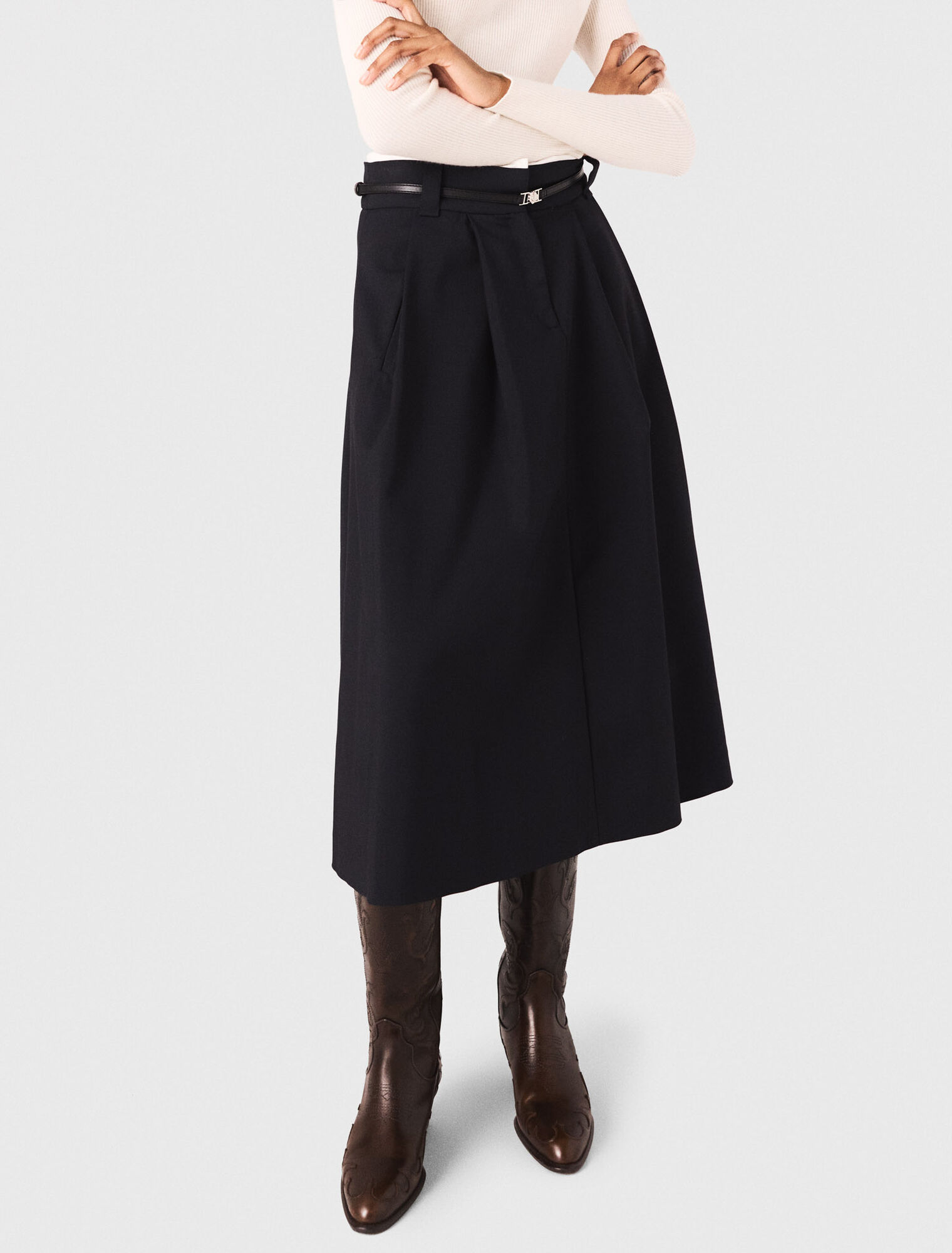 Jupe longue en coton avec ceinture 