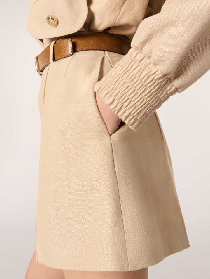 Short à pinces en lin et coton