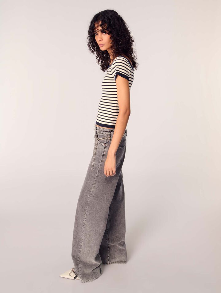 Wide-leg jeans with chain-link belt