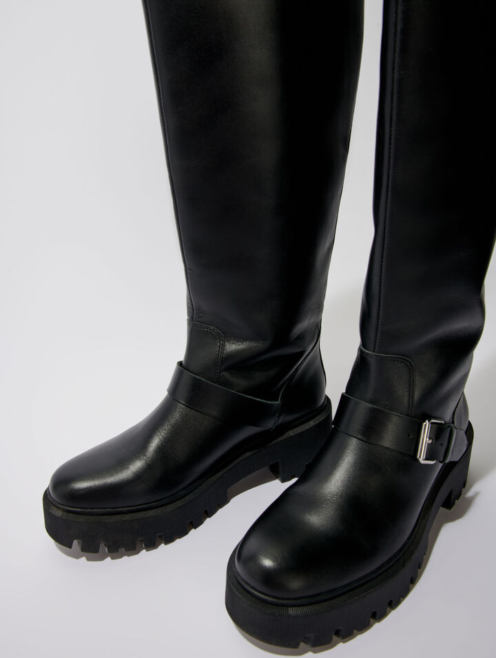 Biker boots in smooth leather