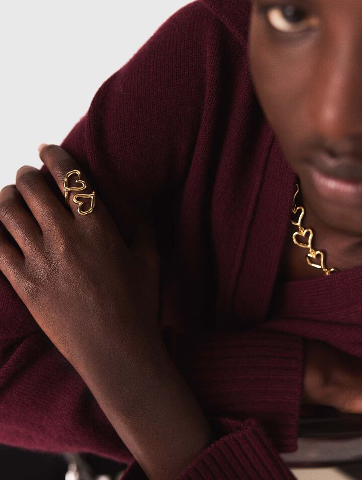 Bague double cœur plaqué or