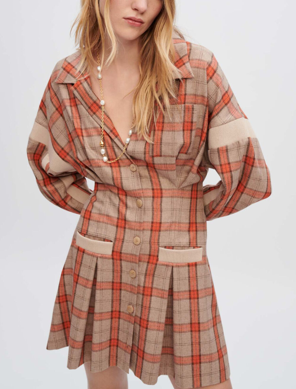 Asymmetric plaid shirt dress maje best sale