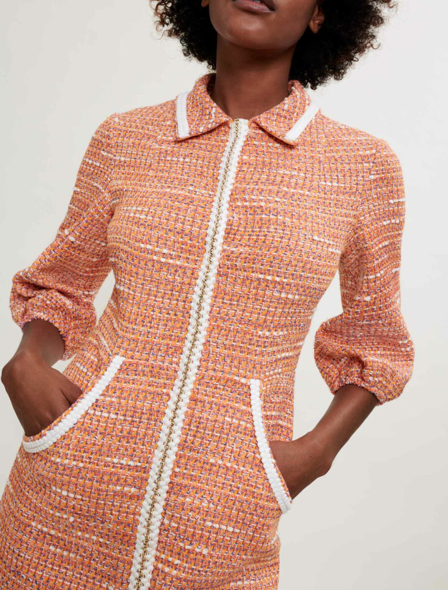 Tweed dress with braided braids