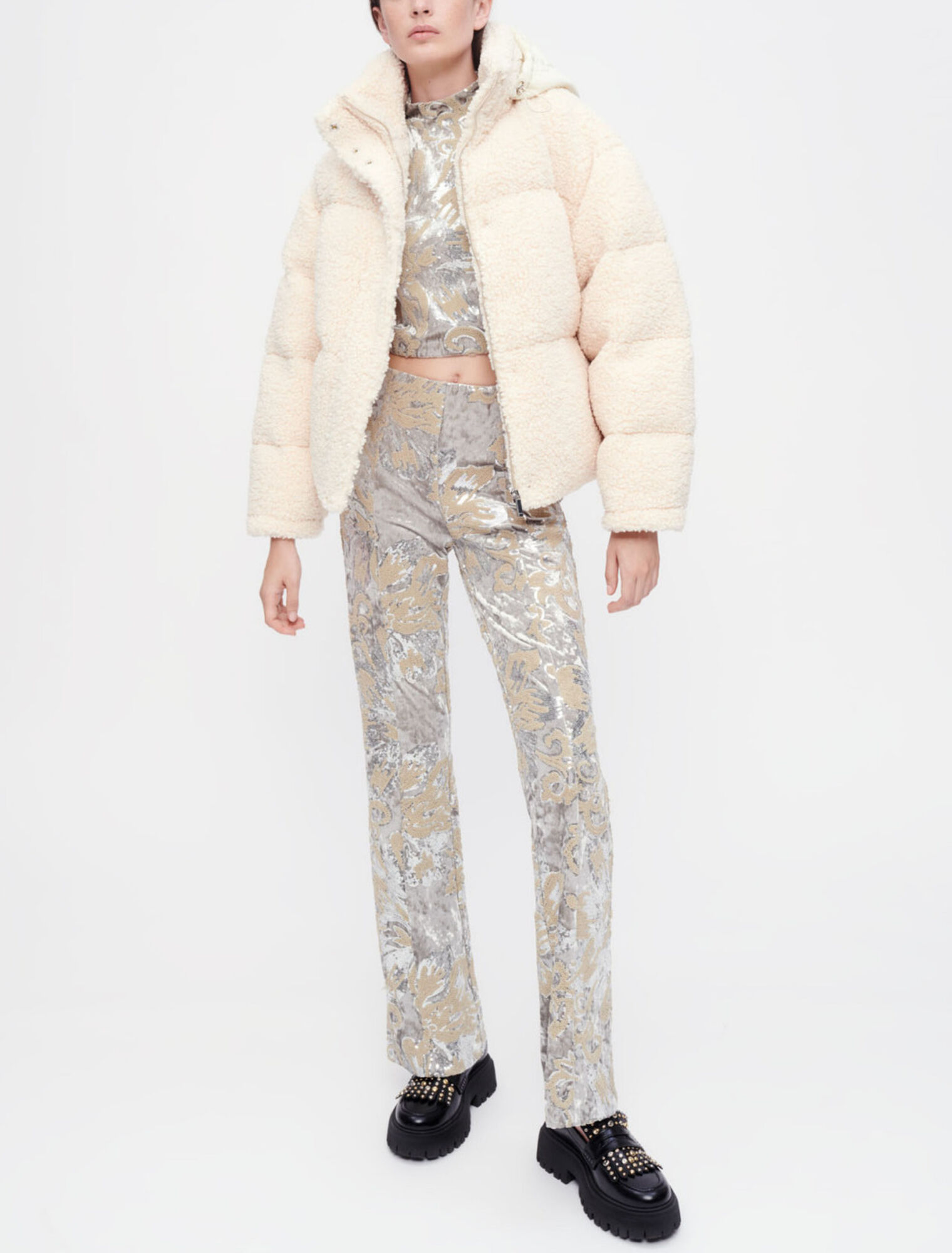 Pantalon en velours rebrodé de sequins