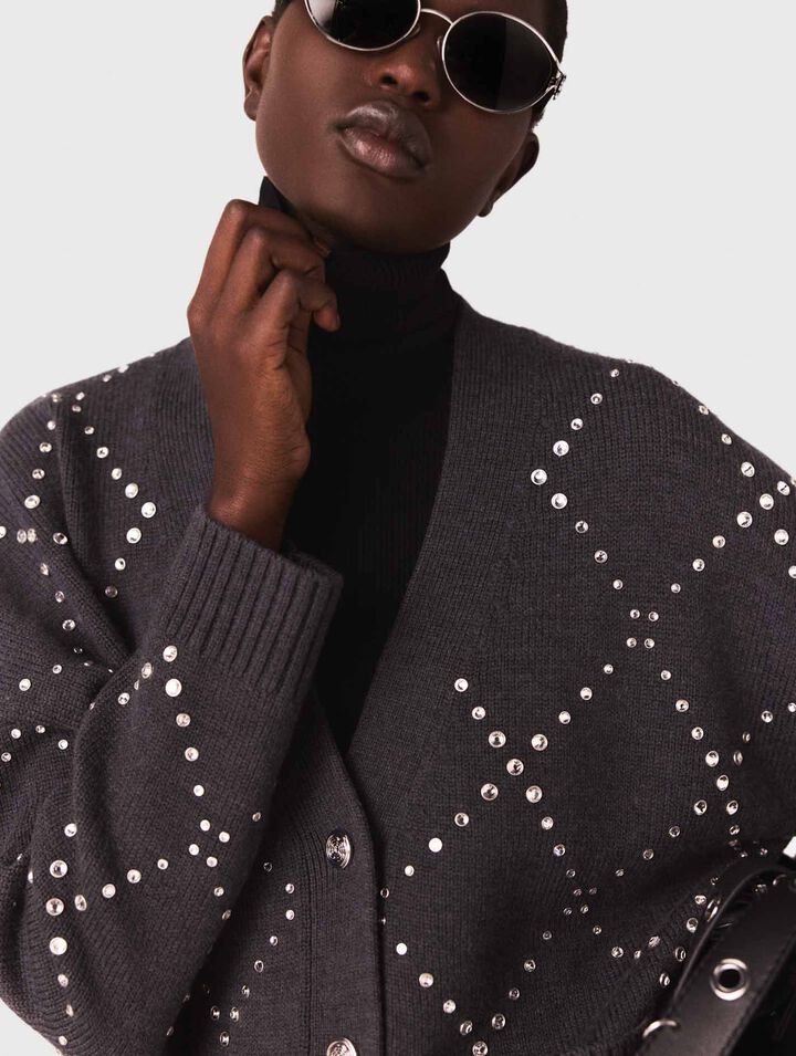 Cardigan à carreaux strassé