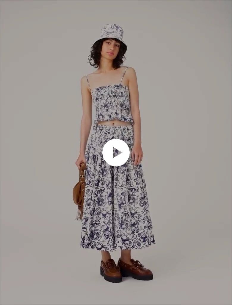 スカート Brilliant bicolor skirt ラインフラワー刺繍×裾パイピングシアーフレアスカート