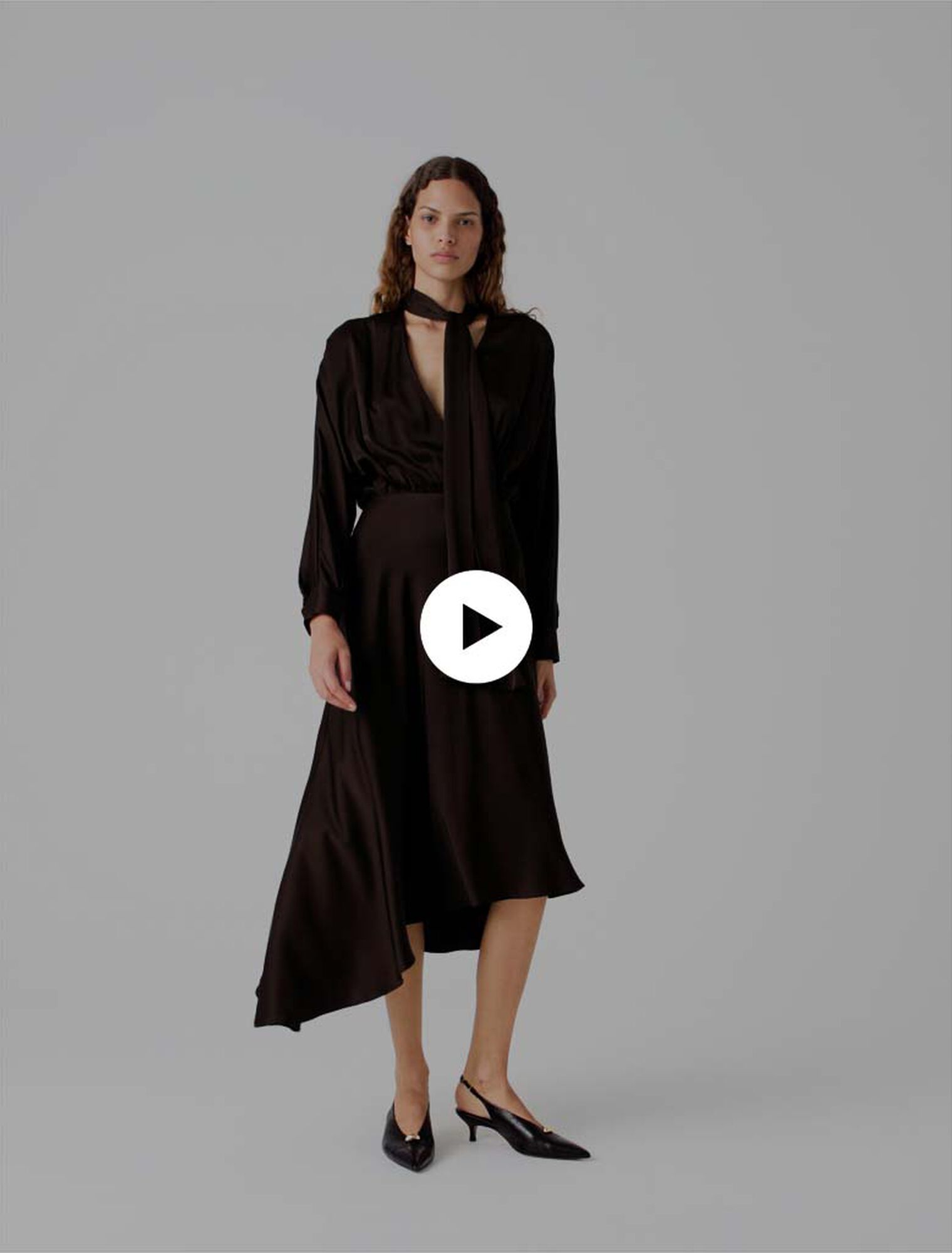 Asymmetrical satin midi dress