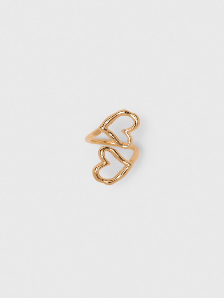 Bague double cœur plaqué or