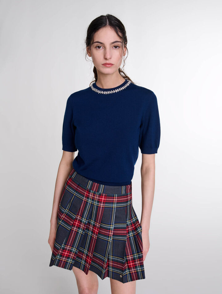 Pull court en maille avec strass