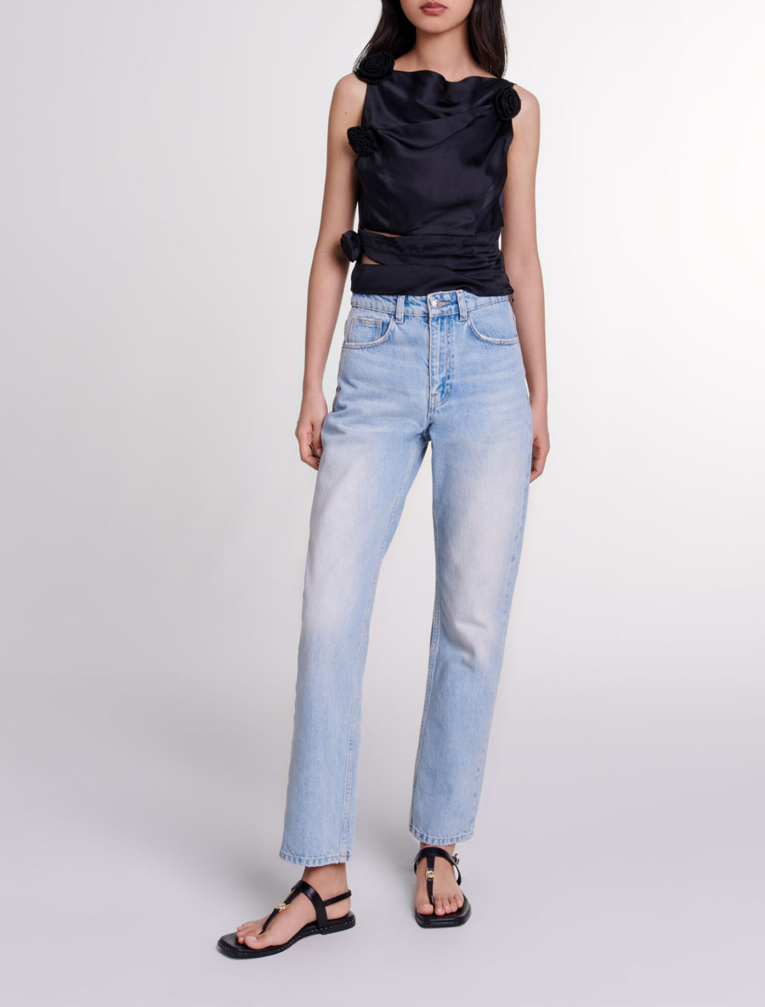 Satin-effect draped top