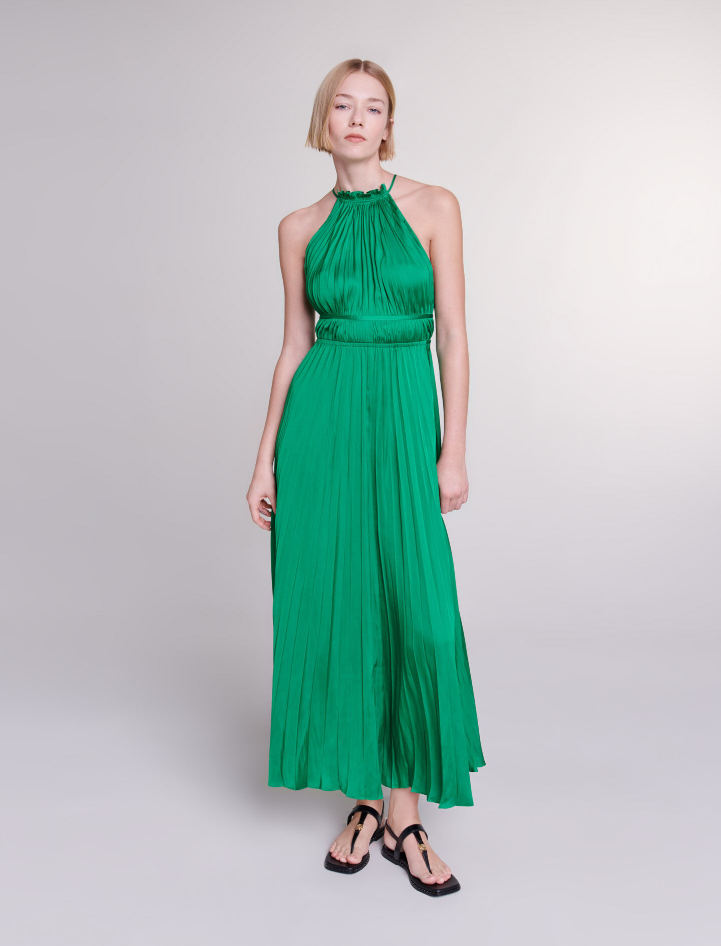 Robe longue verte plissée 2025