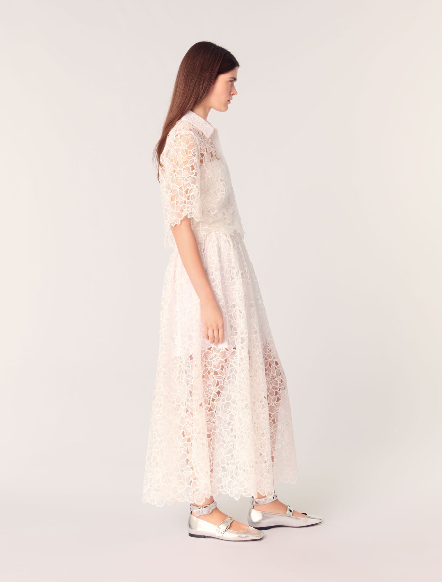 Cropped floral guipure shirt