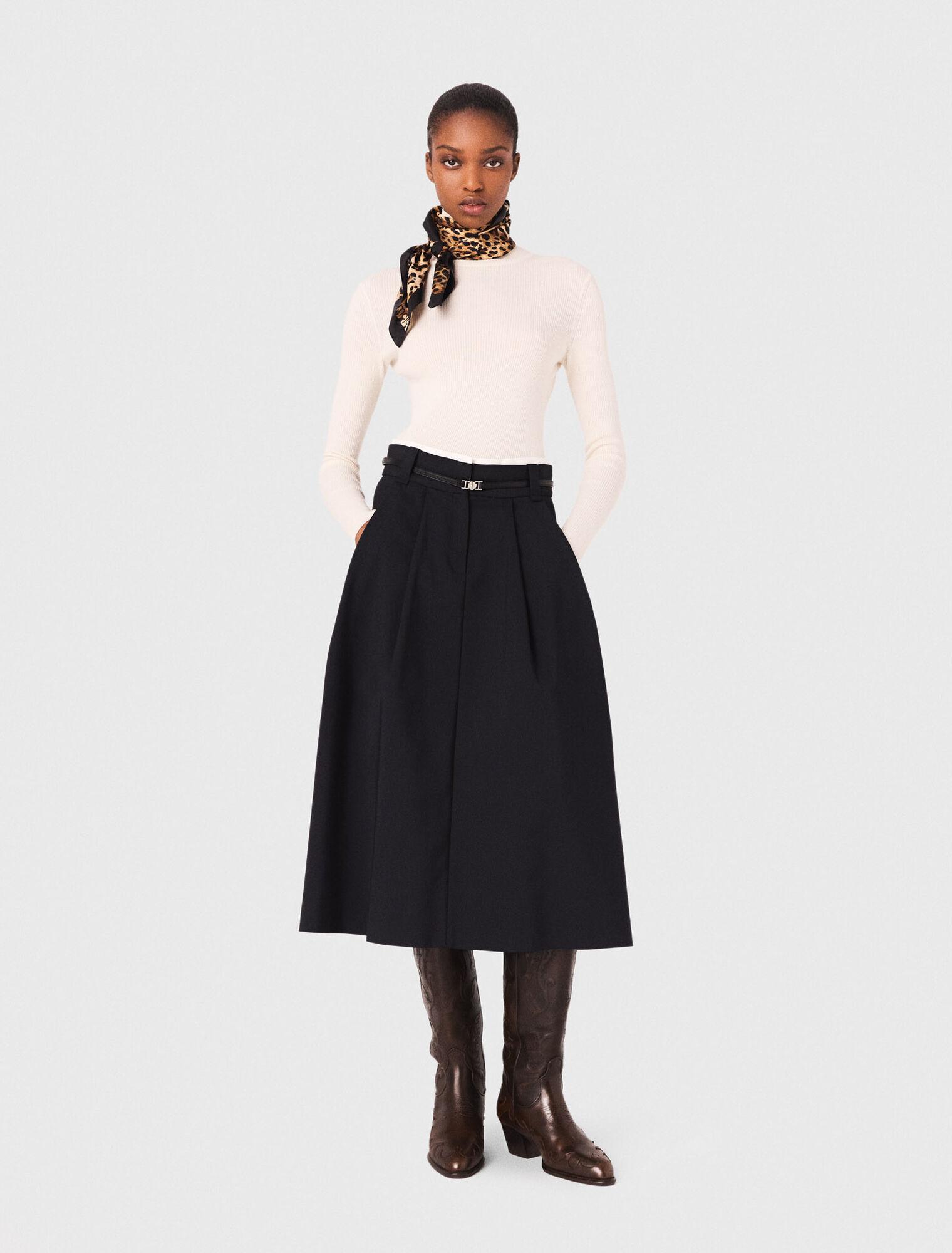 Jupe longue en coton avec ceinture 