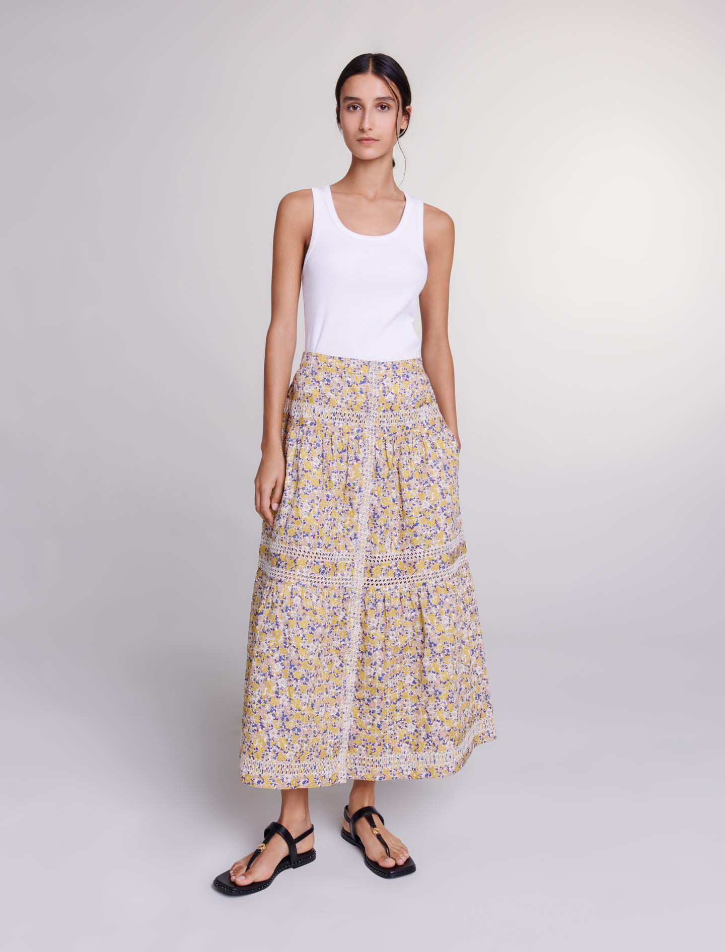 Long floral embroidered skirt - Maxi skirts | Maje