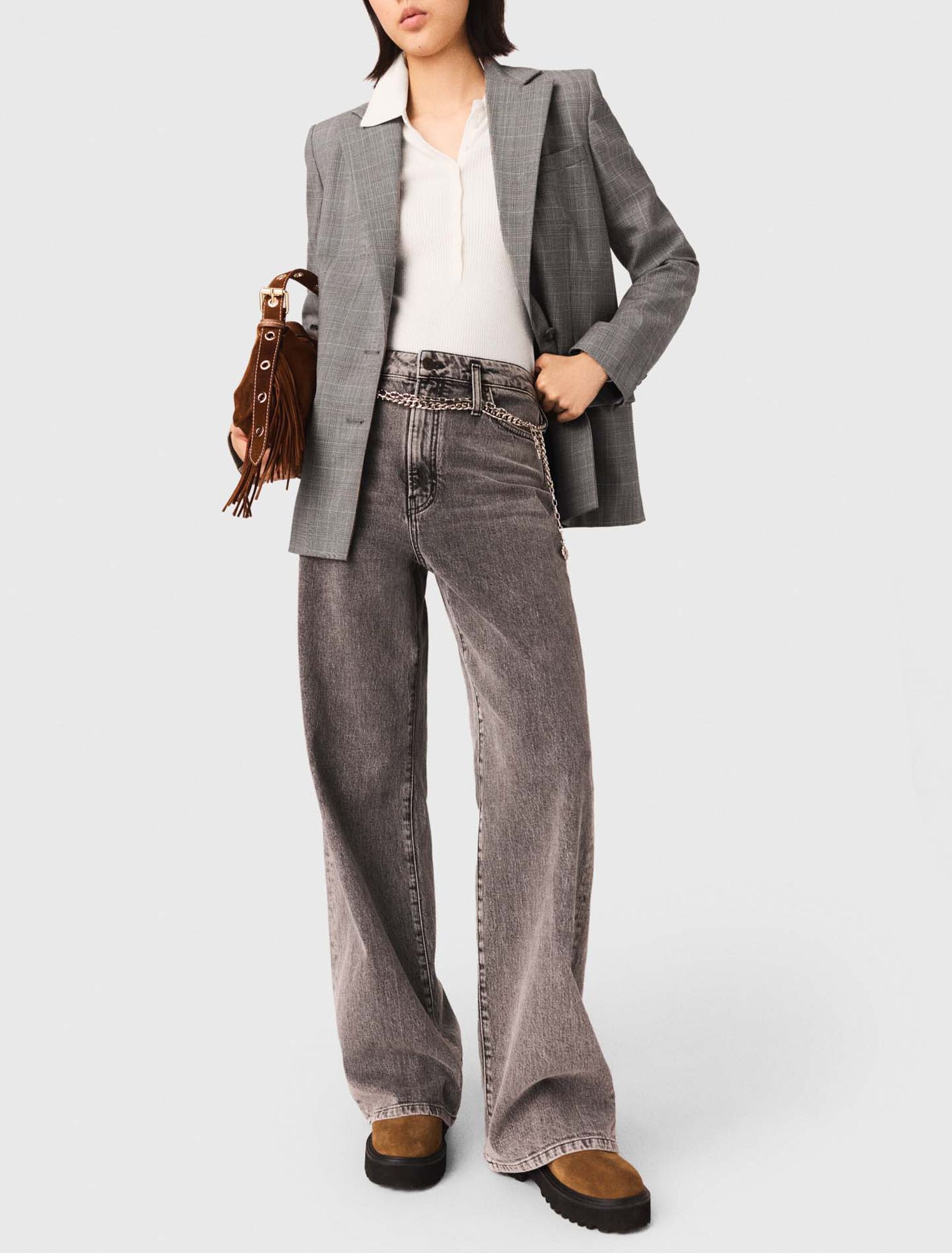 Wide-leg jeans with chain-link belt