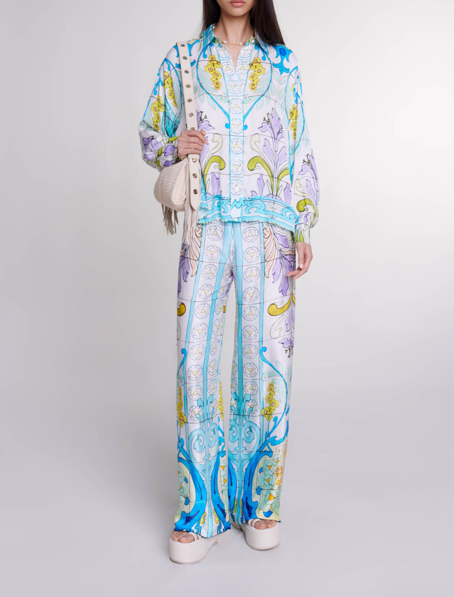 Chemise satin&eacute;e imprim&eacute;e