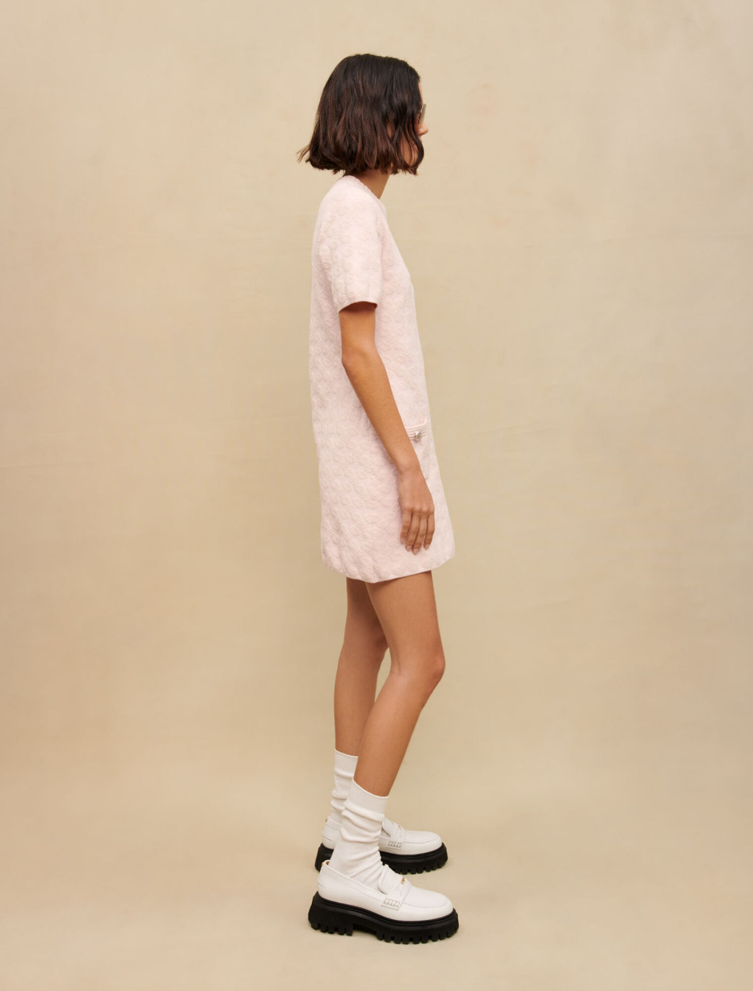 Pink textured knit dress
