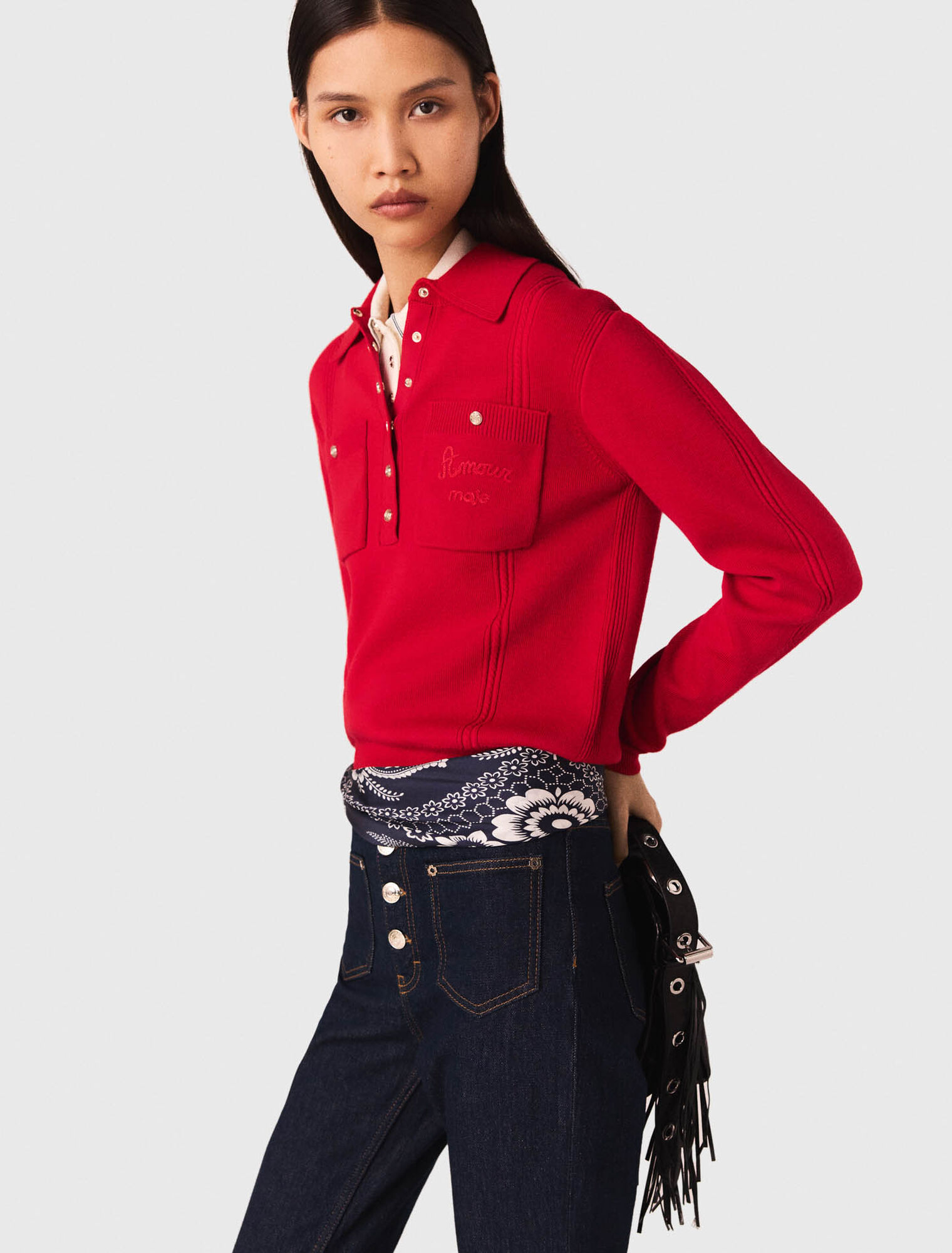 Pull à col polo avec broderie