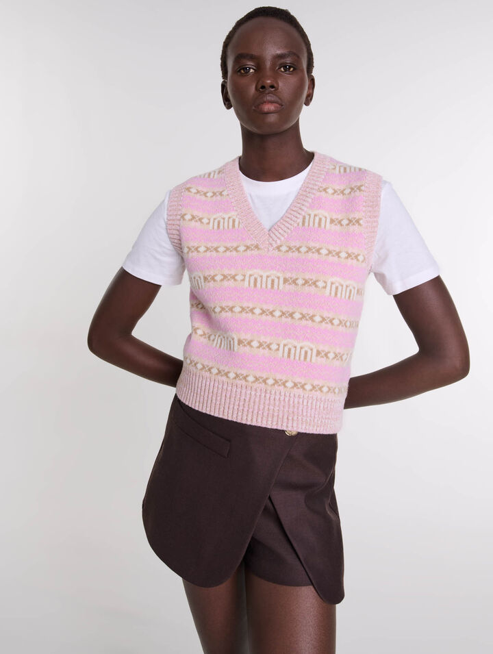 Pull jacquard sans manche