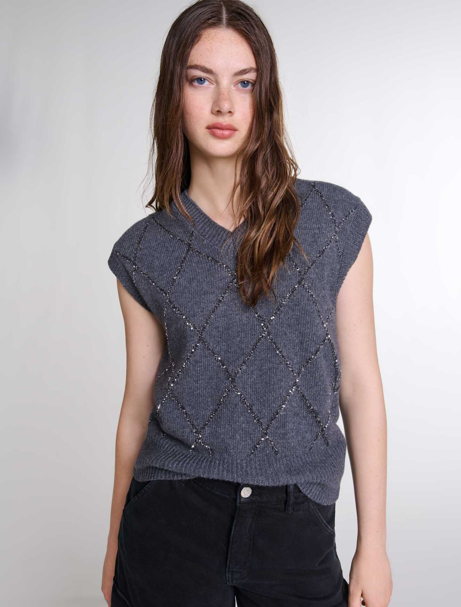 Pull sans manches à sequins