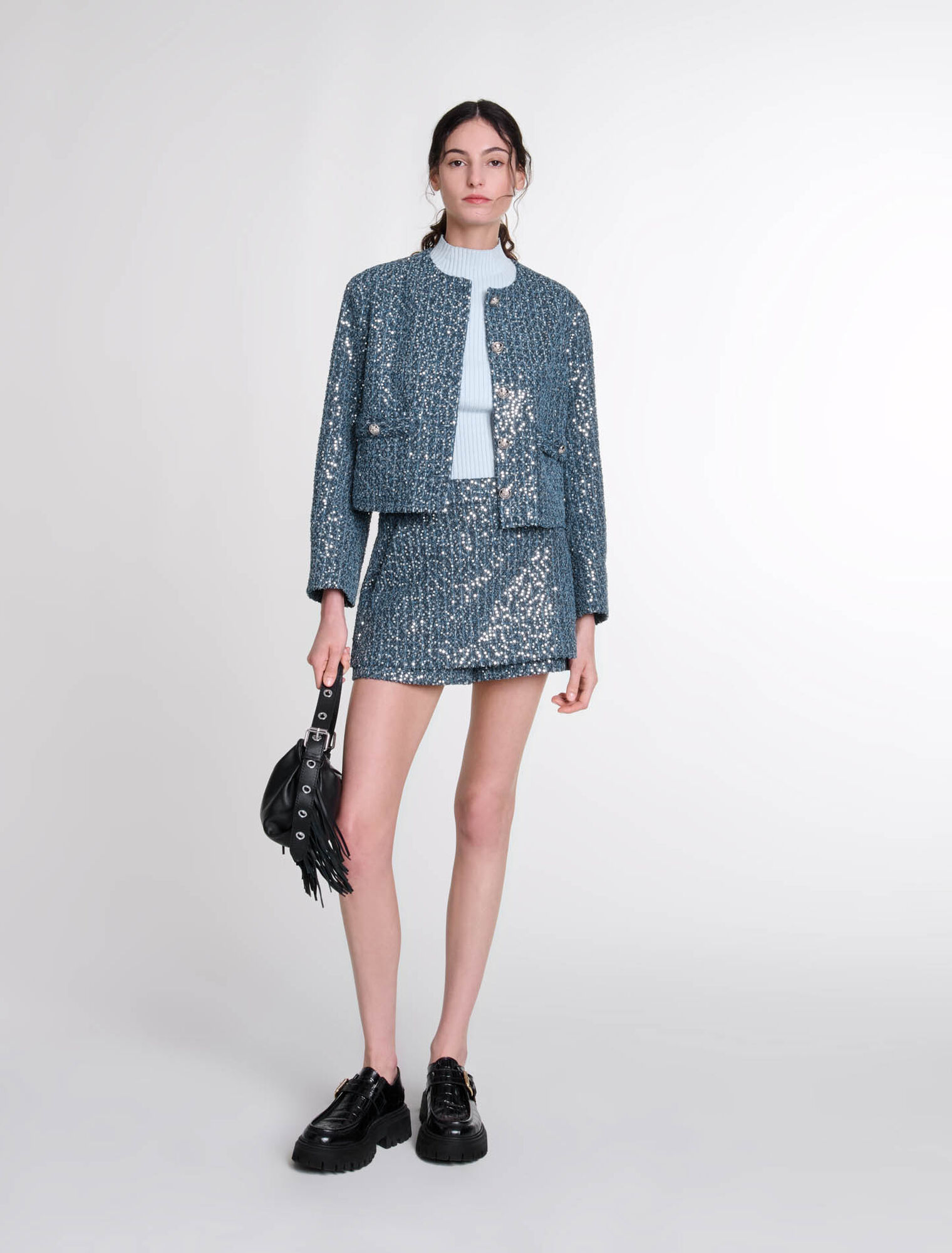 Veste en tweed ornée de sequins