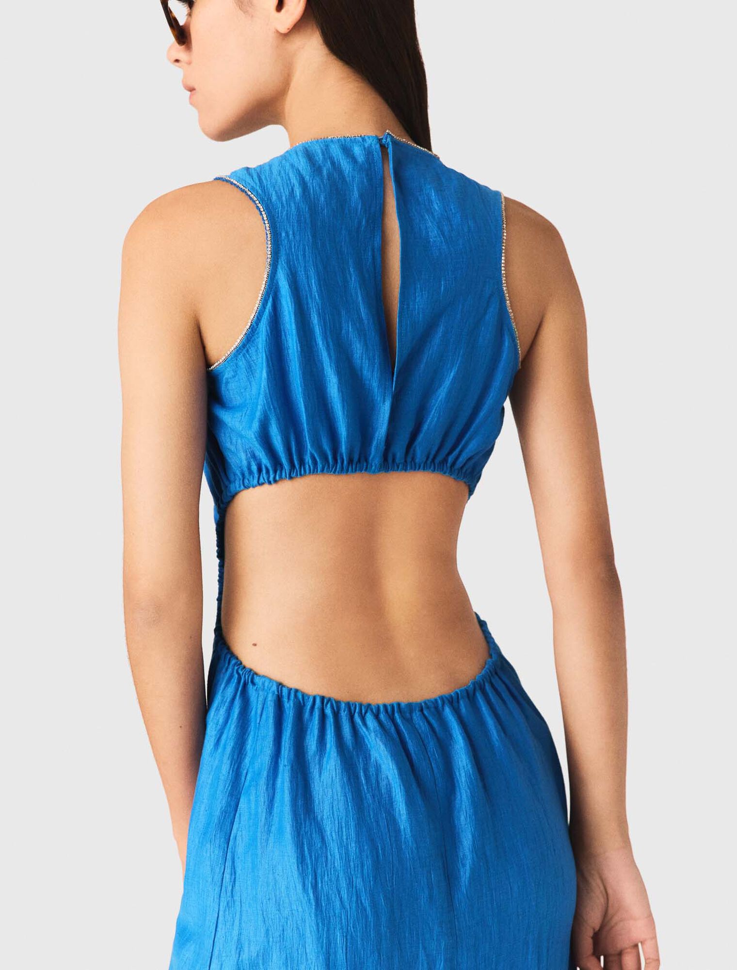 Robe midi dos nu en lin m&eacute;lang&eacute;