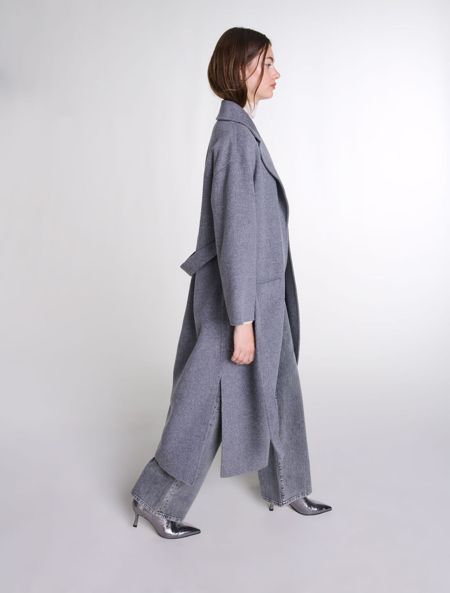 Manteau long double face ceinturé