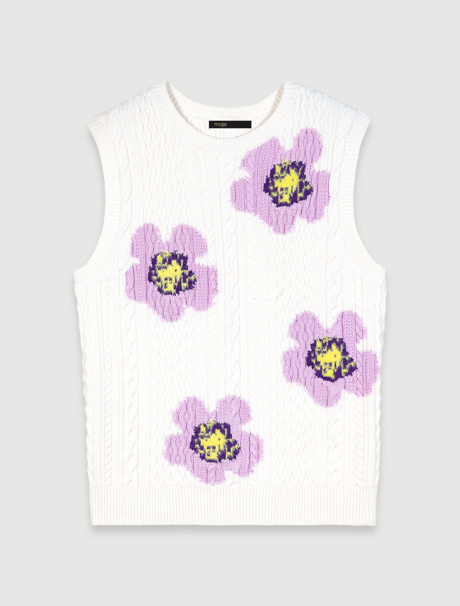 Pull sans manches orné de fleurs
