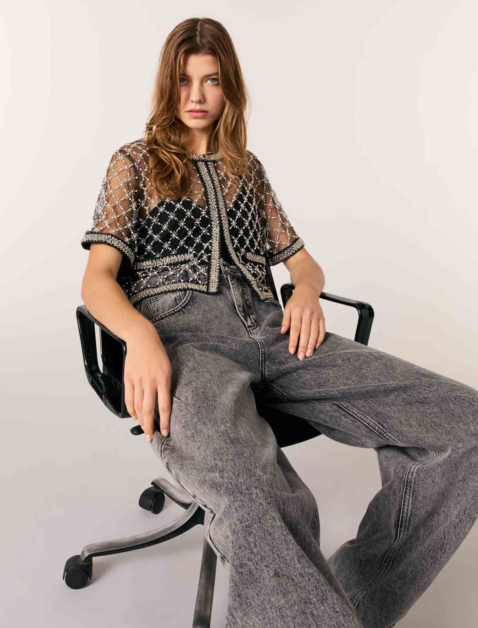 Top en tulle brodé