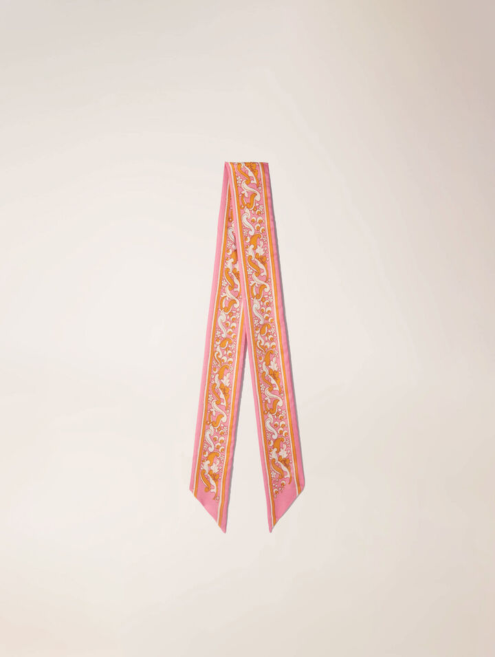 Foulard ruban 90x5cm imprimé fleurs