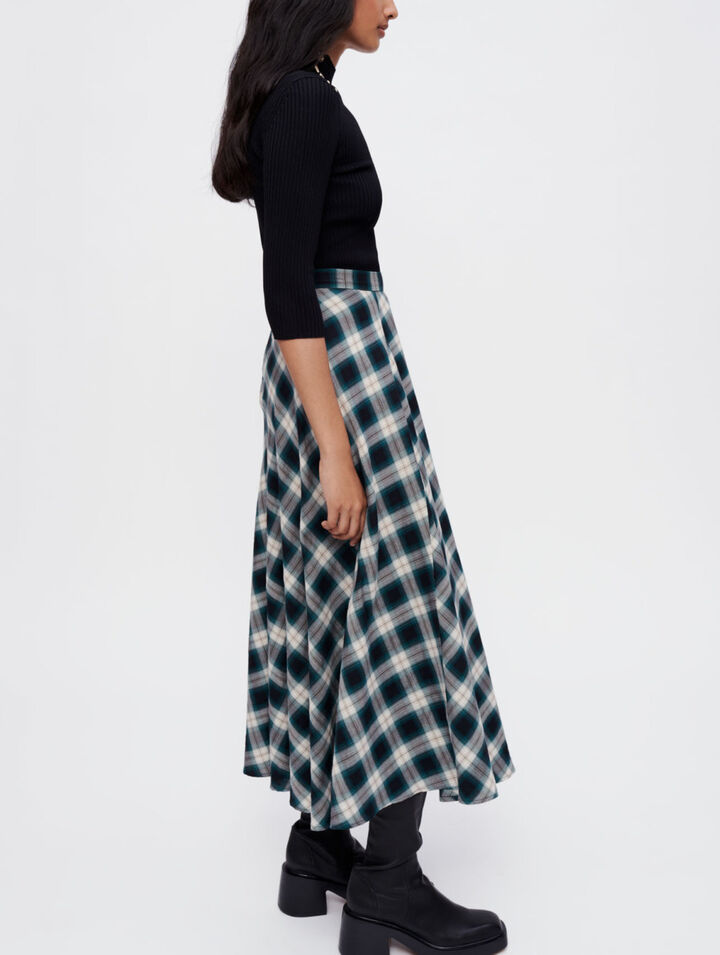Green and white checked cotton skirt