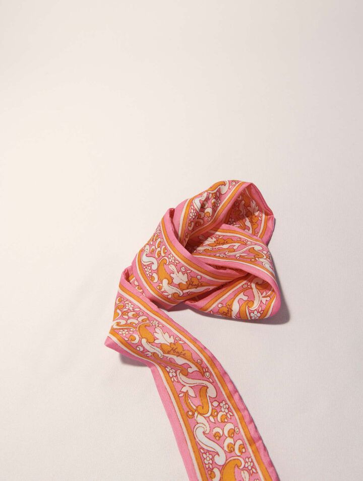 Foulard ruban 90x5cm imprimé fleurs