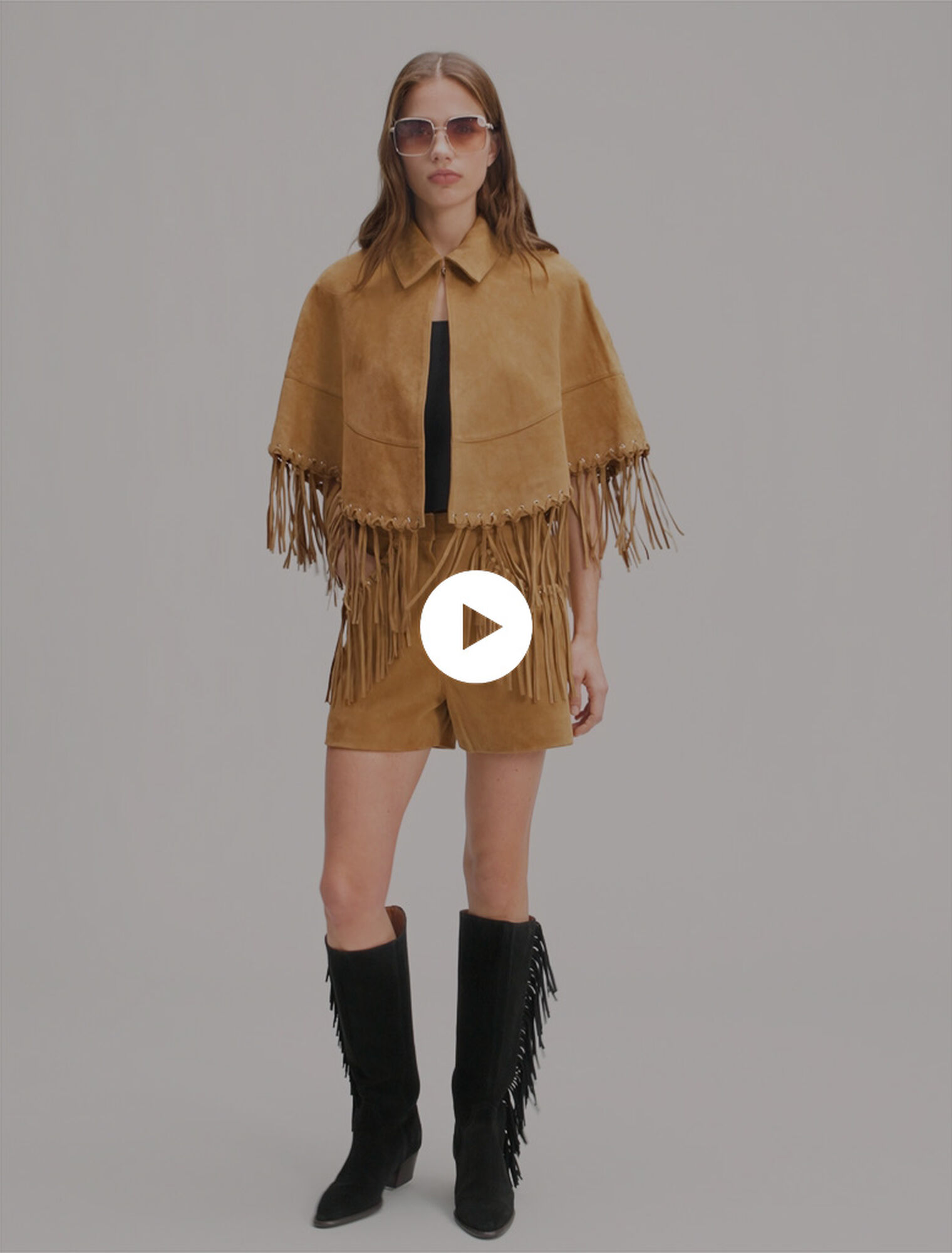 Manteau court à franges en nubuck