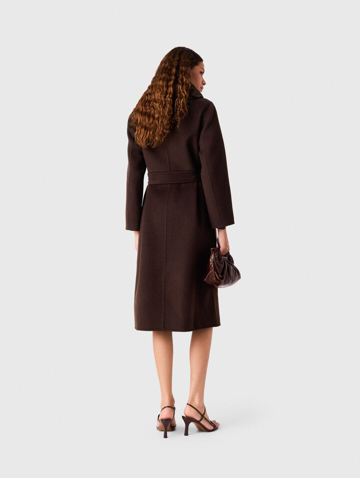 Long coat with faux fur collar