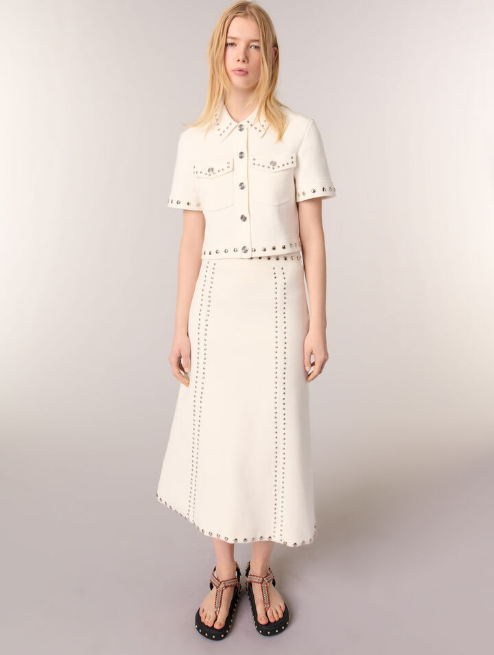 Jupe midi en maille à studs