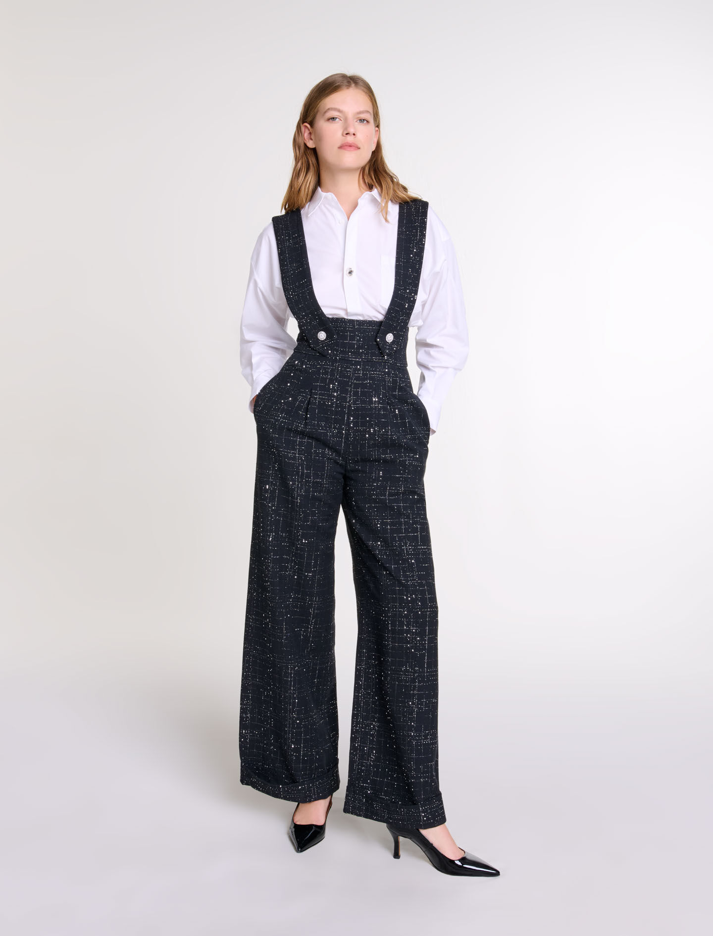Wide leg trousers with suspenders cheap