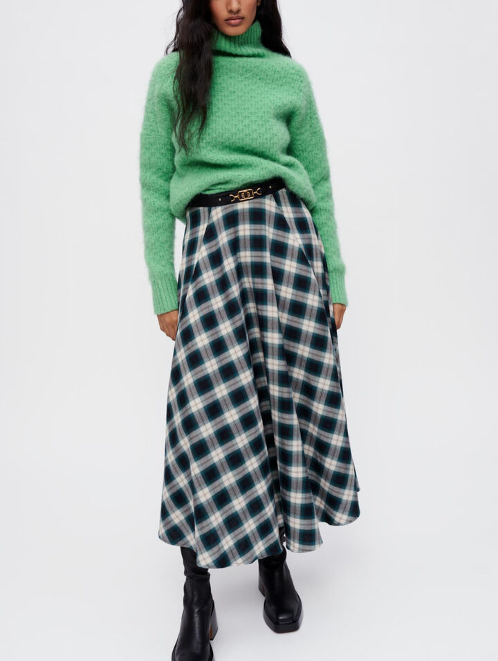 Green and white checked cotton skirt