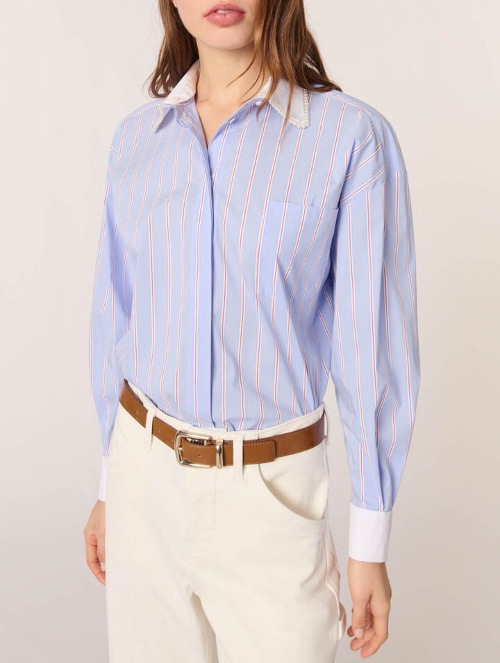 Striped shirt with beaded collar