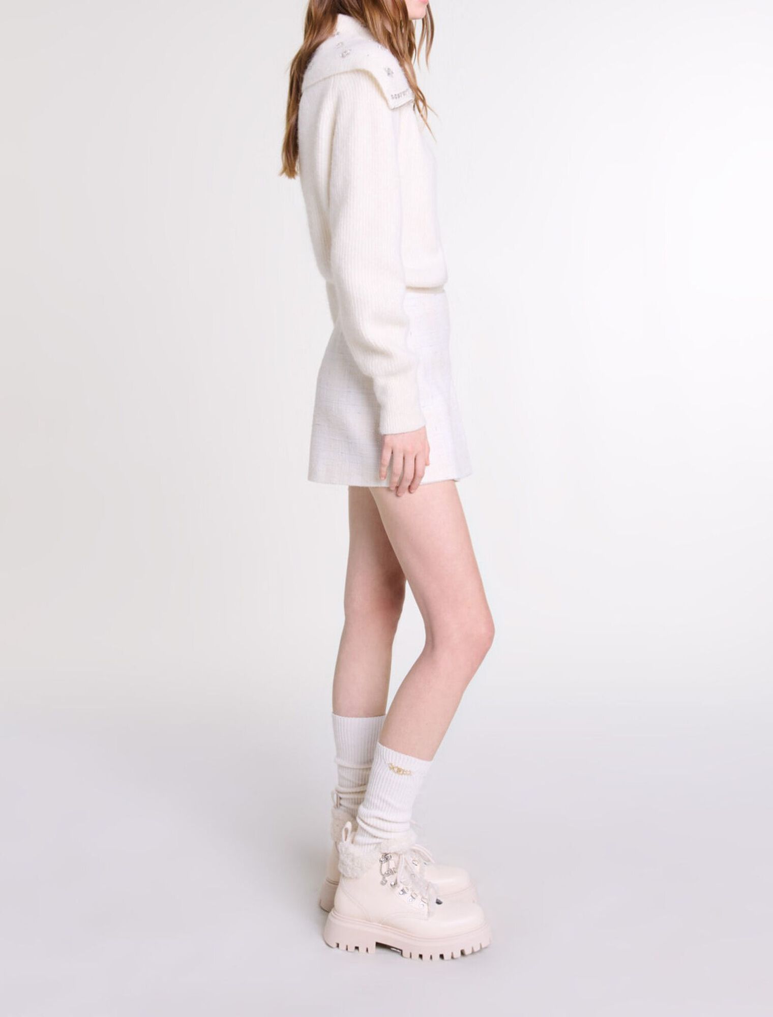 Short pleated tweed skirt