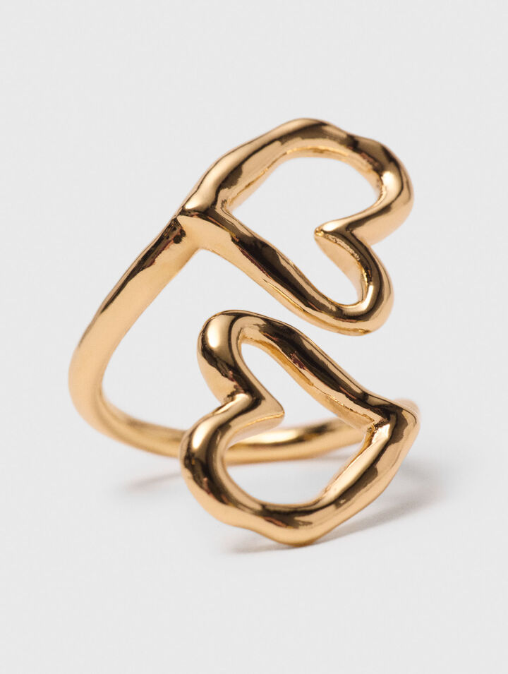 Bague double cœur plaqué or