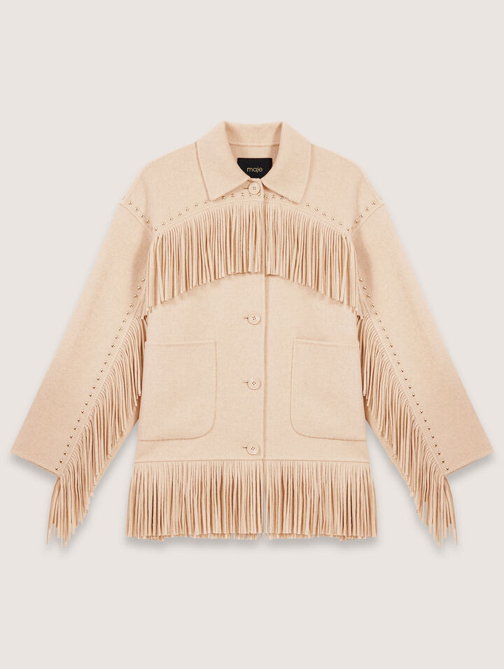 Manteau en double face à franges