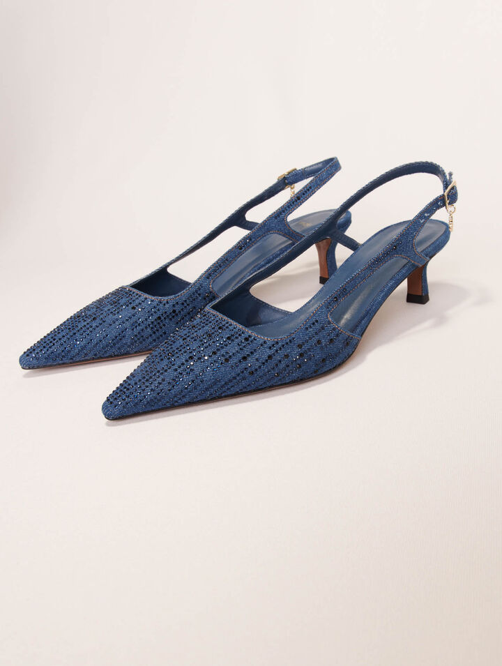 Escarpin slingback en denim strassé