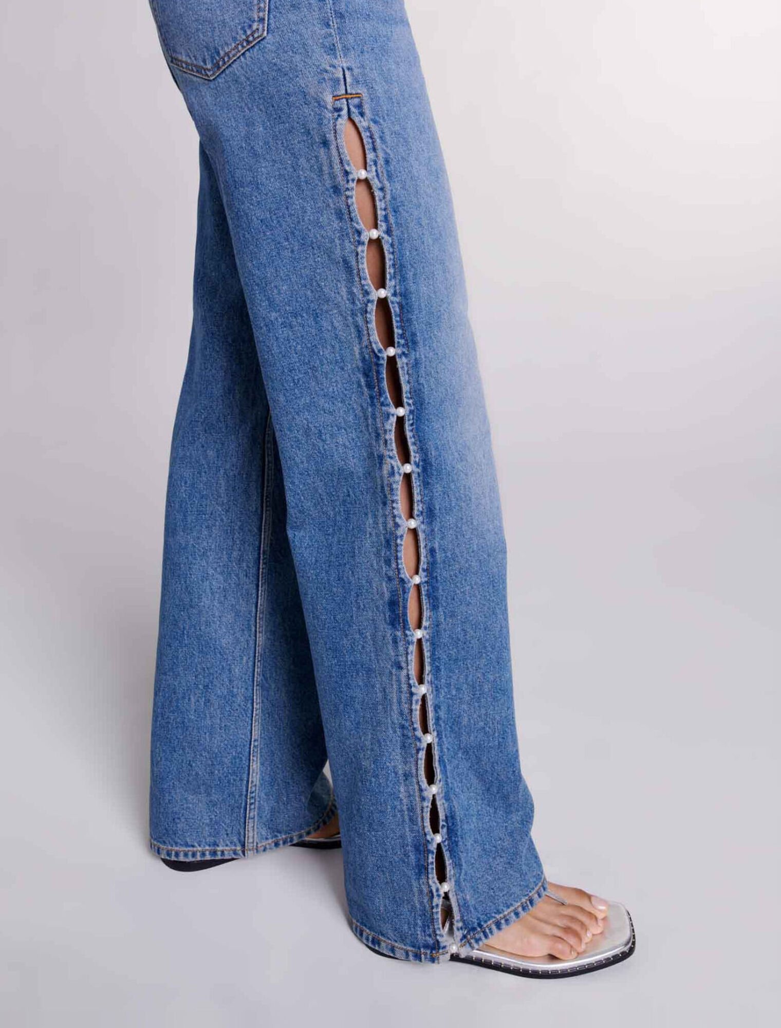 Beaded cutaway jeans