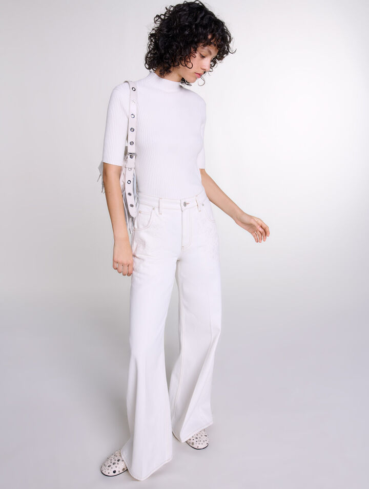 Jean large taille haute brodé