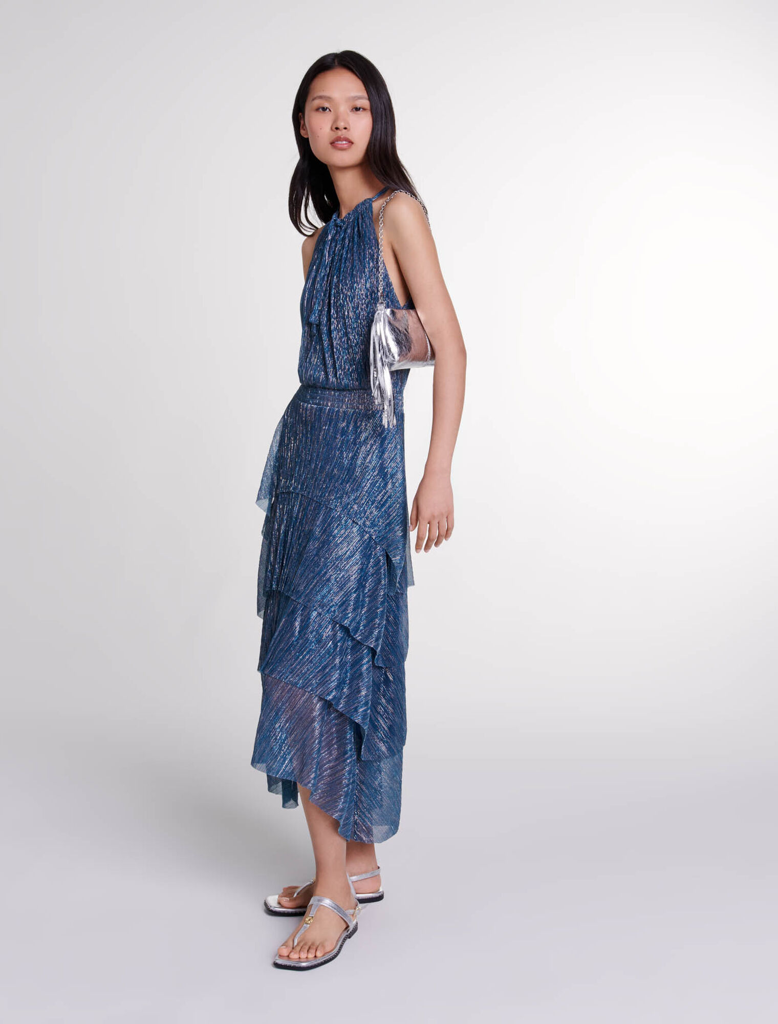 Robe longue lamée à volants