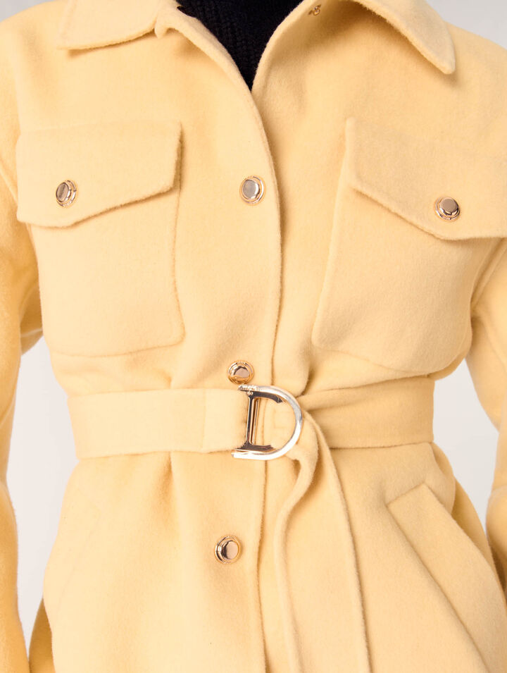 Manteau court double face ceinturé