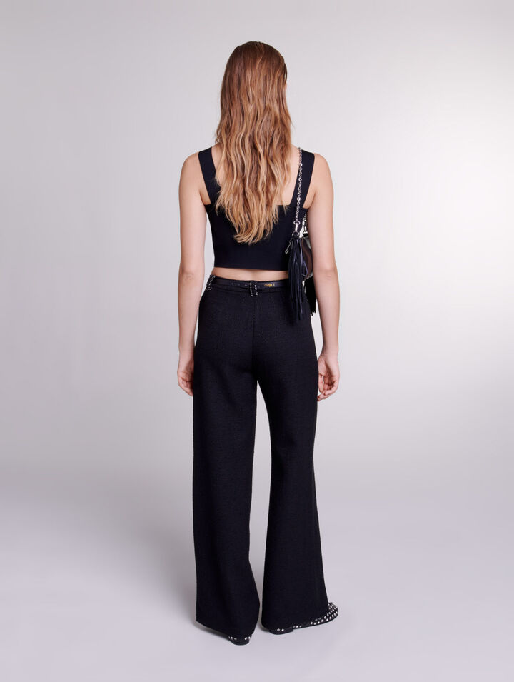 Wide-leg tweed trousers
