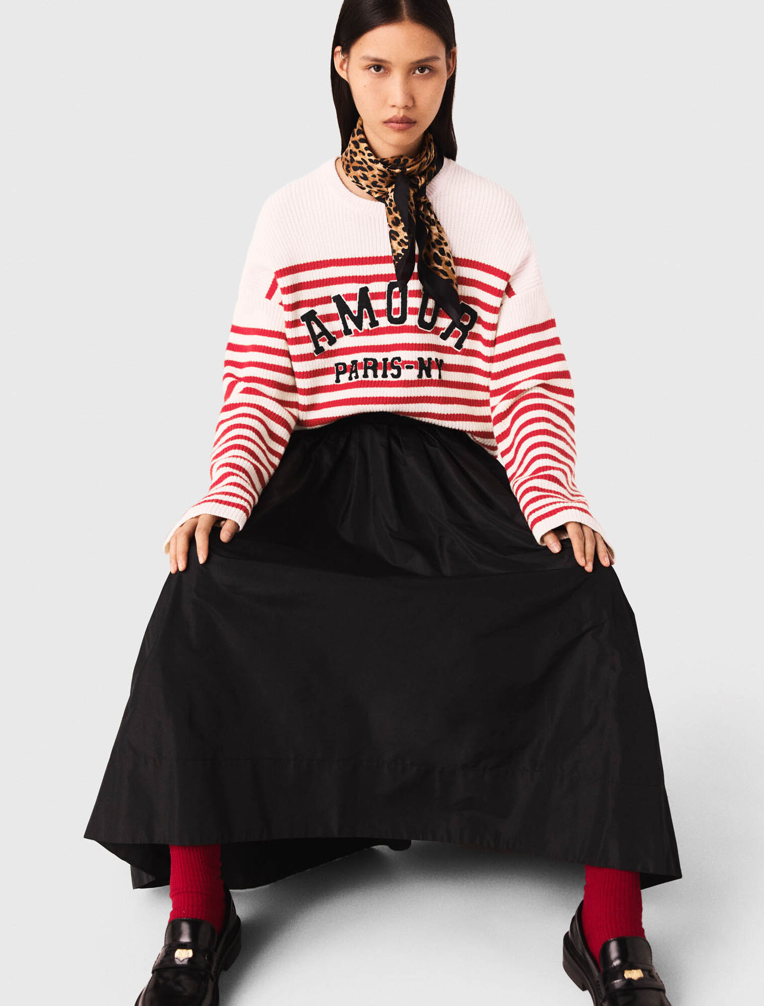 Long skirt with contrast waistband