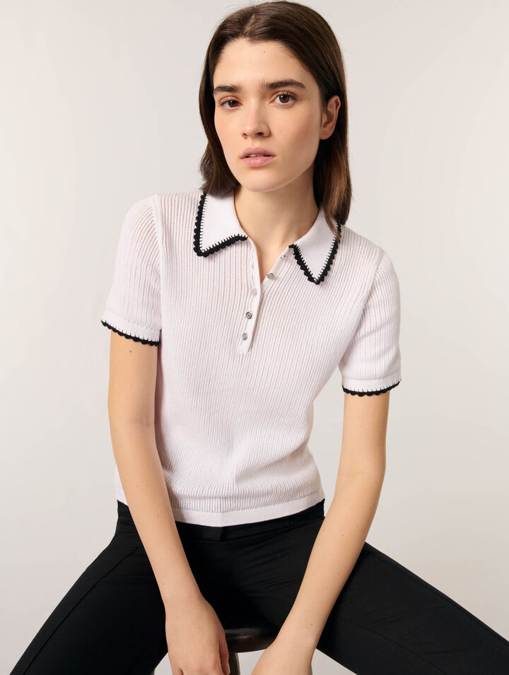 Polo en maille pointelle et crochet