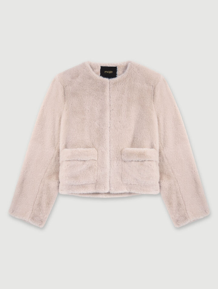 Veste courte en fausse fourrure